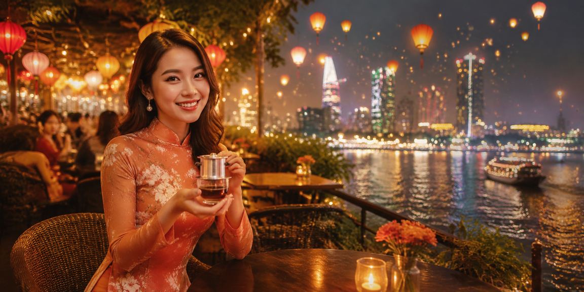 Người chơi VIP tại Sài Gòn kiểm tra tài khoản casino trong quán cà phê buổi tối